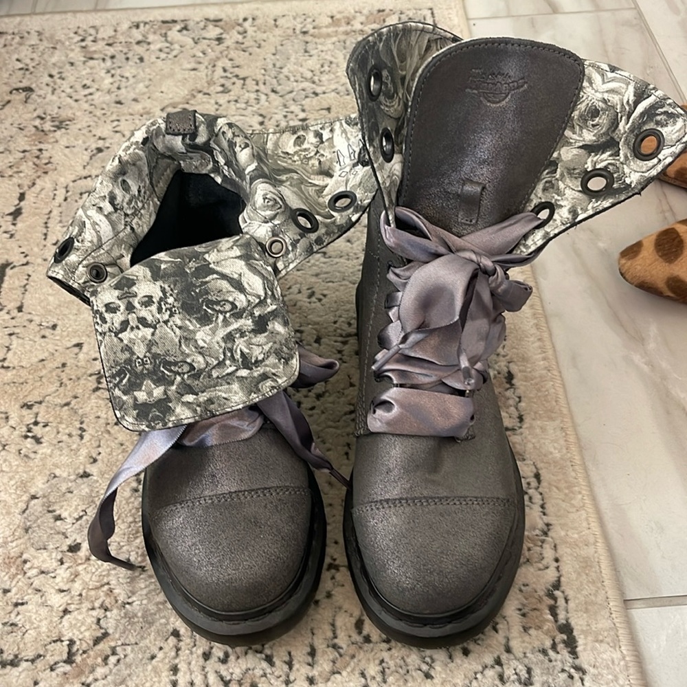 Dr. Martin’s Leather Satin Lace Up Combat Boots with Floral interior!